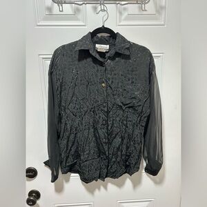 Vintage Shiny Floral Sheer Sleeve Blouse